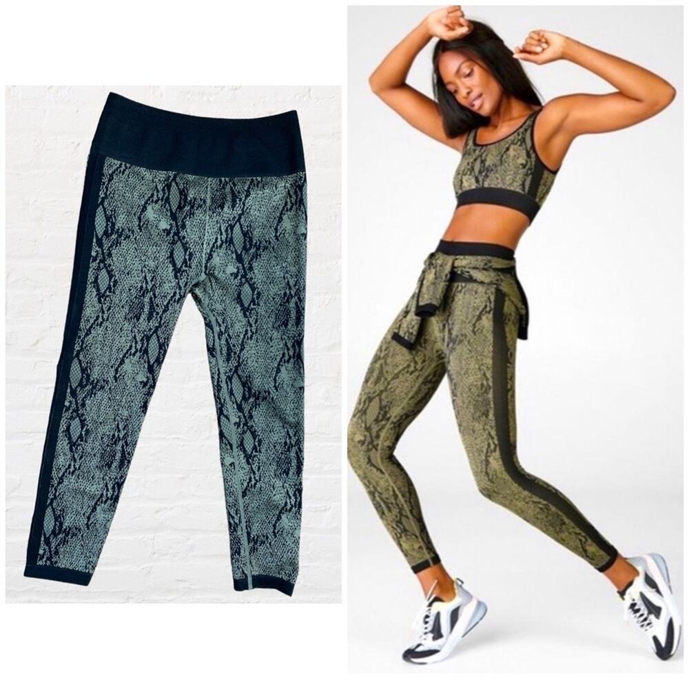 Fabletics Kamila green and black snake print leggings